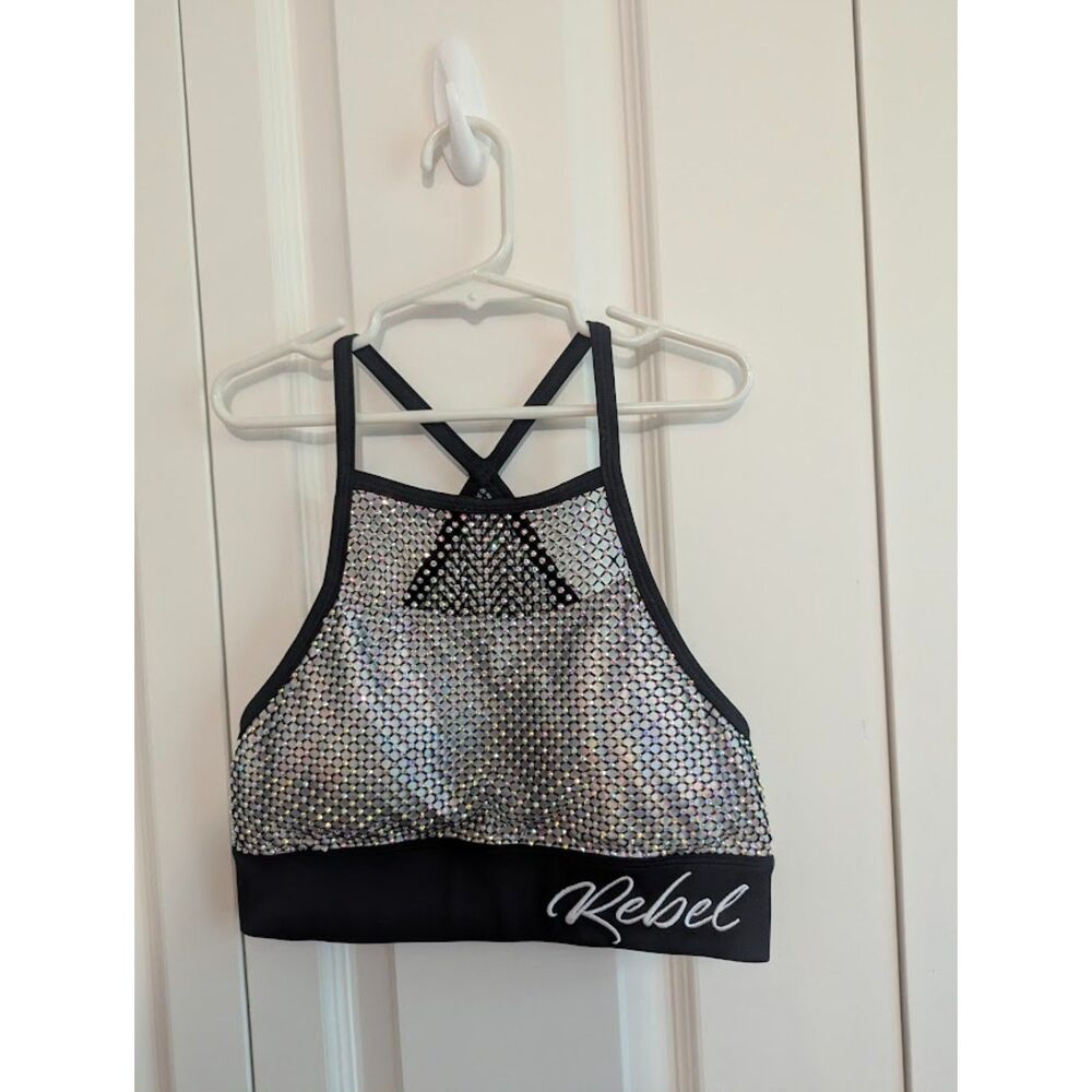 Rebel Atletic Mesh Couture Super Blingy Rhinestone Sports Bra AXS cheer dance